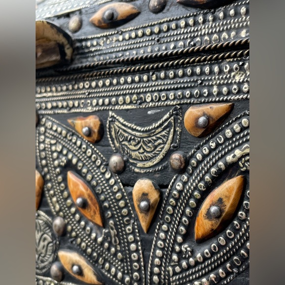 Antique Ornate Handcrafted Moroccan Evil Eye Wood Chest Decorative Box - Picture 9 of 15